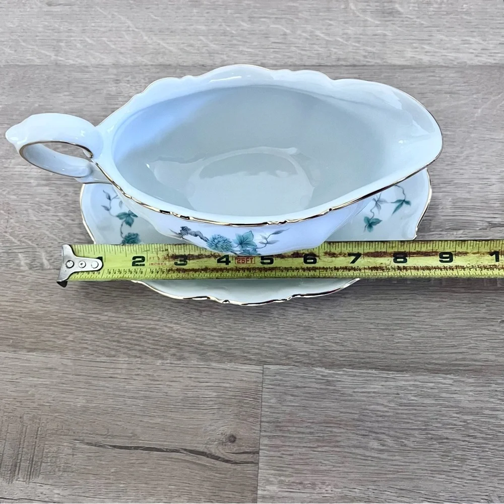 MITTERTEICH Bavaria Germany‎ - Green Ming - Gravy Boat Attached Underplate - Vtg